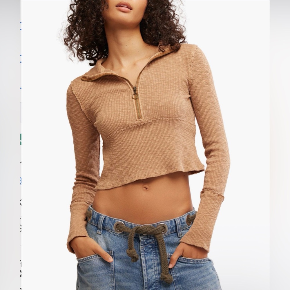Free People Midnight Stretch Cotton Half Zip Crop Top